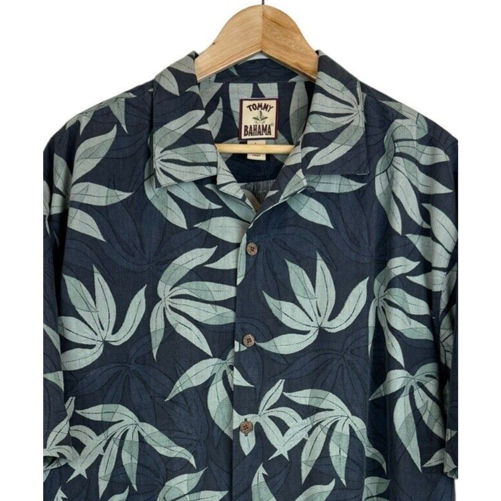 Tommy Bahama Hawaiian Shirt Men's L Black Green Coconut Button Up Floral Silk - Picture 2 of 4